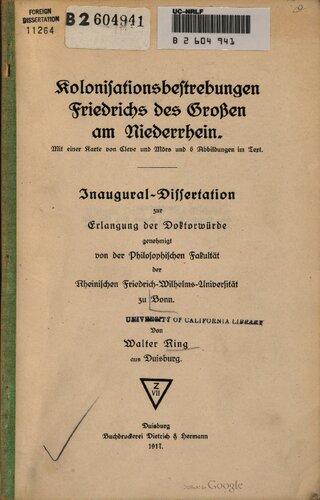 Kolonisationsbestrebungen Friedrichs des Großen am Niederrhein