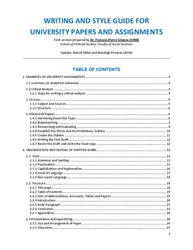 Writing and Style Guide for University Papers and Assignments