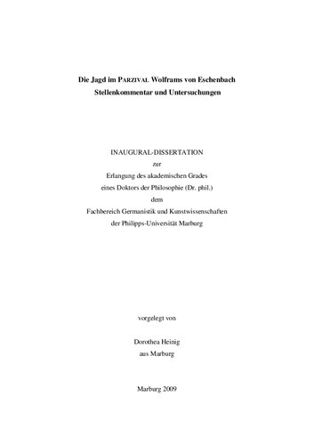 Die Jagd im Parzival Wolframs von Eschenbach. Stellenkommentar und Untersuchungen.