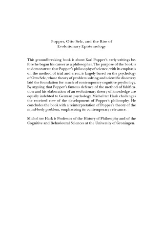 Popper, Otto Selz and the Rise Of Evolutionary Epistemology
