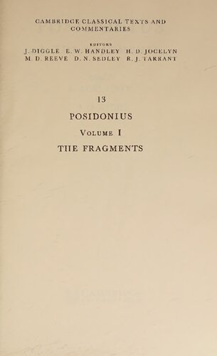Posidonius. Volume 1: The fragments