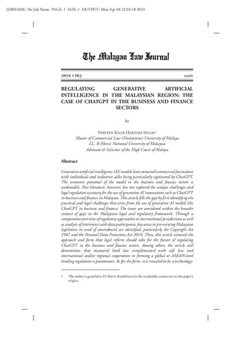 Regulating Generative Artificial Intelligence in the Malaysian Region: The Case of ChatGPT in the Business and Finance Sectors