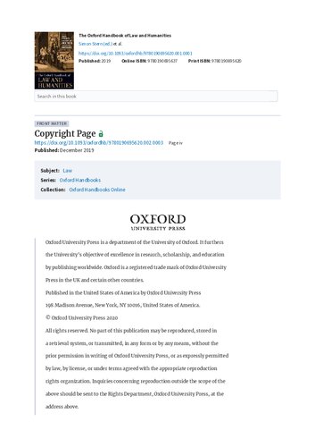 The Oxford Handbook of Law and Humanities (Oxford Handbooks)