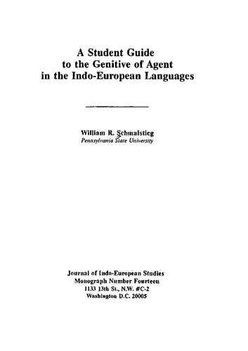 A Student Guide to the Genitive of Agent in the Indo-European Languages