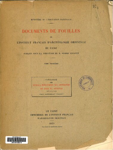 Catalogue des ostraca hiératiques non littéraires de Deir el Médineh (N°8 1À113)