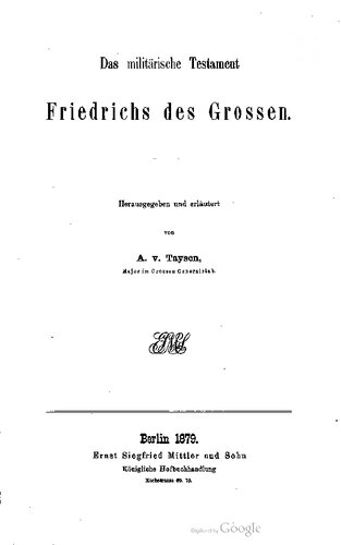 Das militärische Testament Friedrichs des Grossen