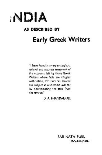 India As Described By Early Greek Writers