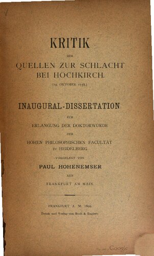 Kritik der Quellen zur Schlacht bei Hochkirch (14. Oktober 1758)