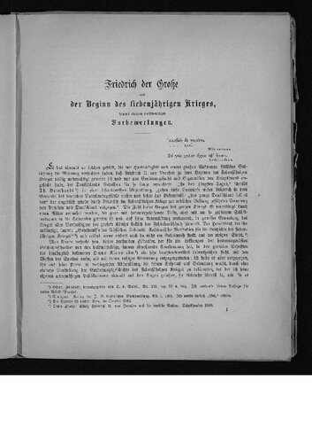 Friedrich der Große und der Beginn des Siebenjährigen Krieges