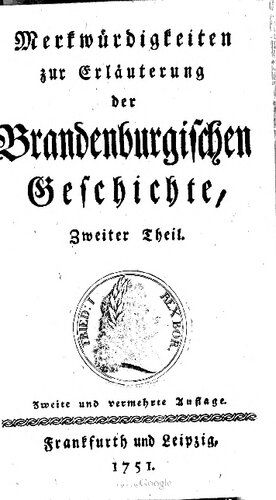 Merkwürdigkeiten zur Erläuterung der brandenburgischen Geschichte