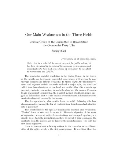 Our Main Weaknesses in the Three Fields