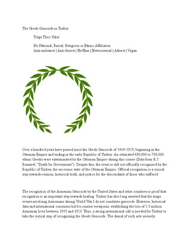 The Greek Genocide in Turkey