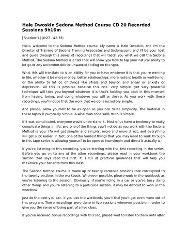 The Sedona Method Full Course Transcript: Your Key to Lasting Happiness, Success, Peace and Emotional Well-Being