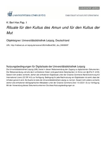 Rituale für den Kultus des Amon und für den Kultus der Mut