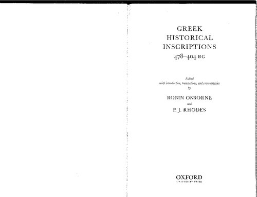 Greek Historical Inscriptions 478-404 BC