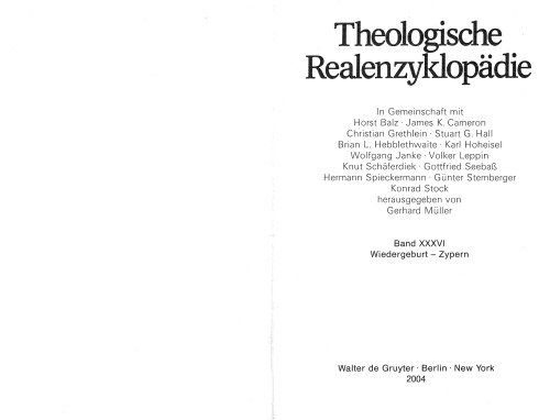 Theologische Realenzyklopadie: Wiedergeburt - Zypern