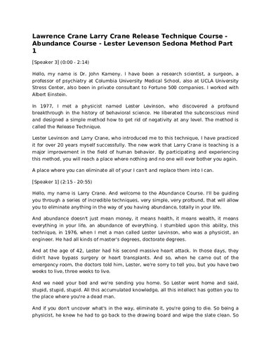 Larry Crane - The Abundance Course Book ( Release Technique Home Study Course ) - Sedona Method - Release Technique (Abundance Course)