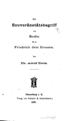 Der Souveränetätsbegriff von Bodin bis zu Friedrich dem Grossen