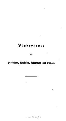 Shakespeare als Protestant, Politiker, Psycholog und Dichter