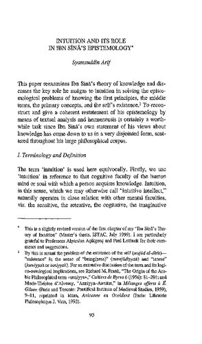 Intuition and Its Role in Ibn Sīnā’s Epistemology