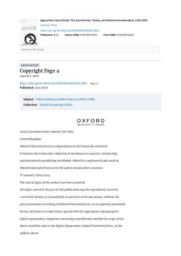 Against the Liberal Order: The Soviet Union, Turkey, and Statist Internationalism, 1919-1939