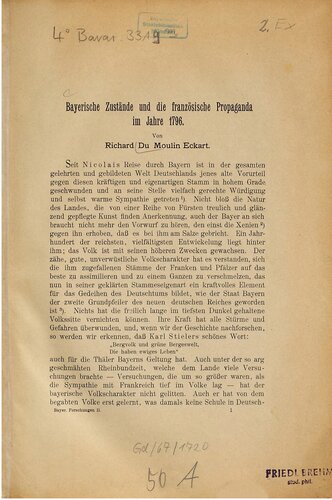 Bayerische Zustände und die französische Propaganda im Jahre 1796