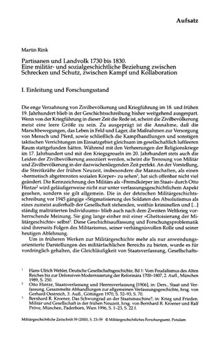 Partisanen und Landvolk 1730 bis 1830. Eine militär- und sozialgeschichtliche Beziehung zwischen Schrecken und Schutz, zwischen Kampf und Kollaboration