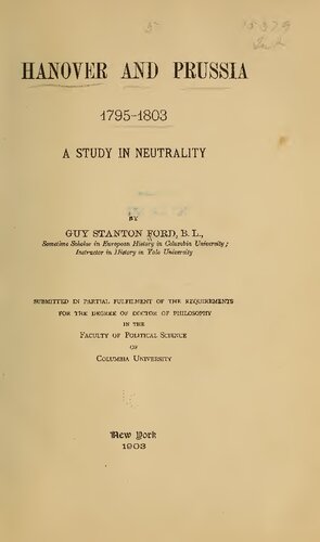 Hanover and Prussia 1795 - 1803 : A Study in Neutrality