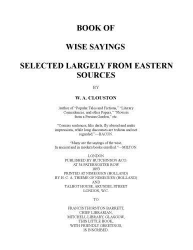 Book of Wise Sayings (Selected Largely from Eastern Sources)