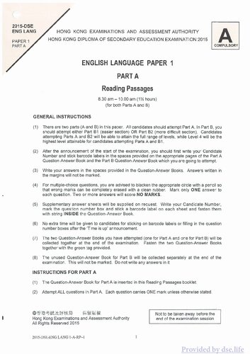HKDSE English Language 2015: Paper 1
