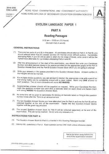 HKDSE English Language 2016: Paper 1