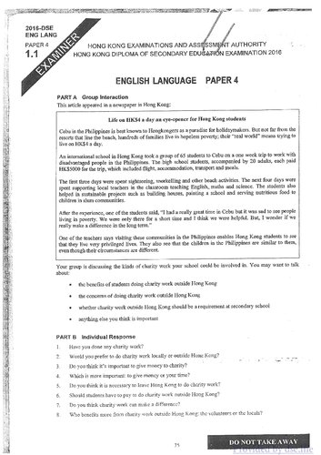 HKDSE English Language 2016: Paper 4