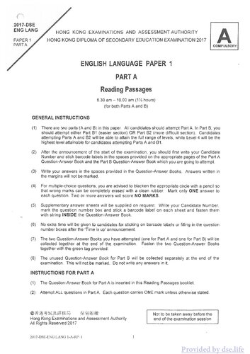 HKDSE English Language 2017: Paper 1