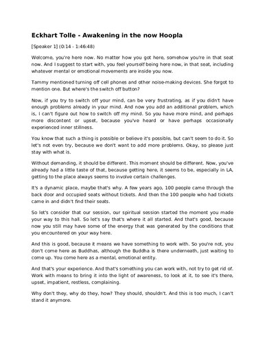 Eckhart Tolle PBS Television Program - Awakening in the Now : Accessing the Transformational Power of 