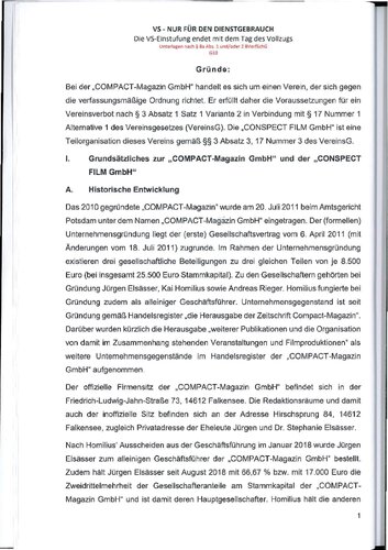 Verbotsbegründung gegen Compact im Original
