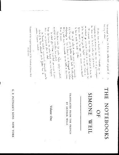 The Notebooks of Simone Weil Vol 1