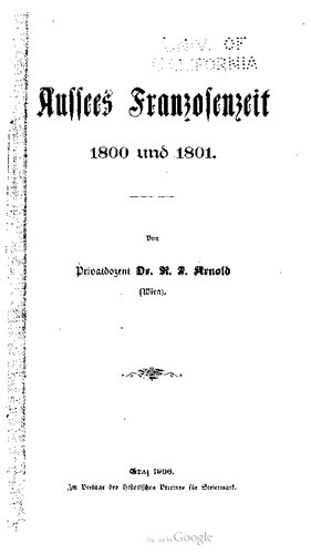 Aussees Franzosenzeit 1800 und 1801