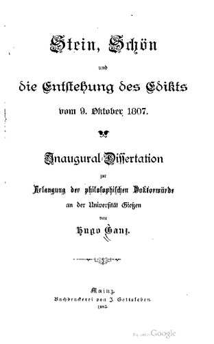 Stein, Schön und die Entstehung des Edikts vom 9. Oktober 1807