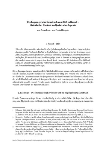 Der Lagrange’sche Kunstraub von 1806 in Kassel – historischer Kontext und juristische Aspekte