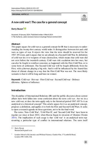 A New Cold war? The case for a general concept