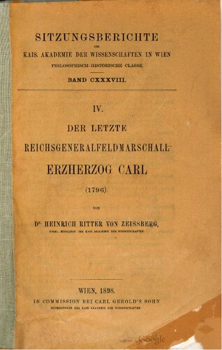 Der letzte Reichsgeneralfeldmarschall Erzherzog Carl (1796)