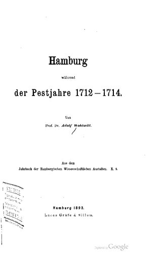 Hamburg während der Pestjahre 1712-1714