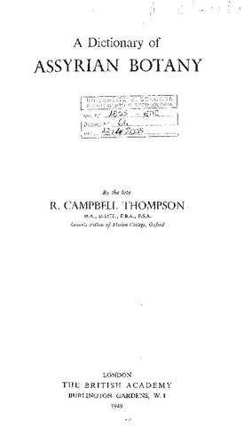 A Dictionary of Assyrian Botany