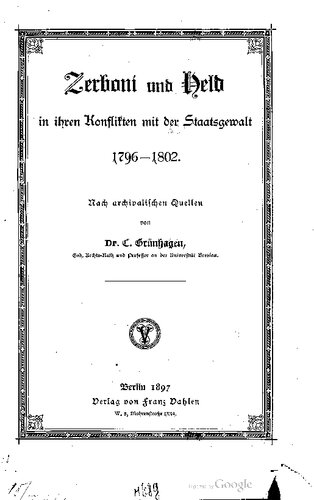 Zerboni und Held in ihren Konflikten mit der Staatsgewalt 1796-1802
