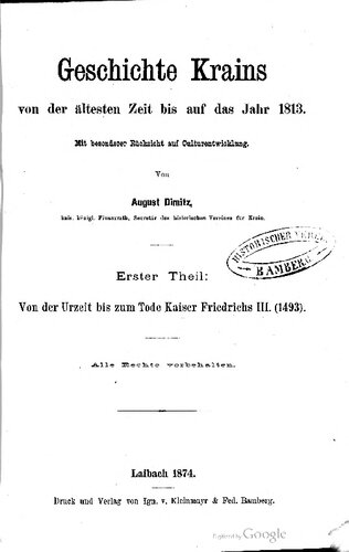 Von der Urzeit bis zum Tode Kaiser Friedrichs III. (1493)