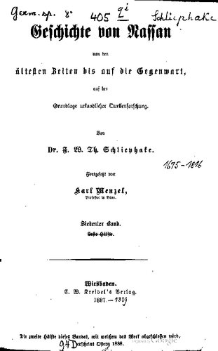 Geschichte von Nassau von den ältesten Zeiten bis auf die Gegenwart, auf der Grundlage urkundlicher Quellenforschung