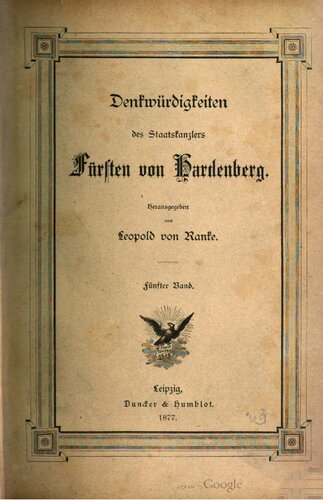 Actenstücke [Aktenstücke] zu den Denkwürdigkeiten des Fürsten von Hardenberg