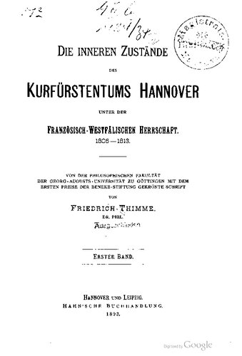 Die inneren Zustände des Kurfürstentums Hannover unter der französisch-westfälischen Herrschaft 1806-1813