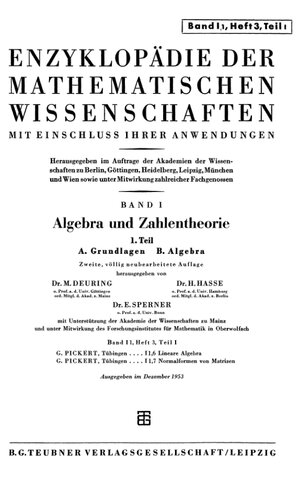 Encyclopaedie der mathematischen Wissenschaften und Anwendungen. Algebra und Zahlentheorie Band 1 T.1,H.3,T.1