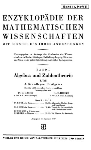 Encyclopaedie der mathematischen Wissenschaften und Anwendungen. Algebra und Zahlentheorie Band 1 T.1,H.5